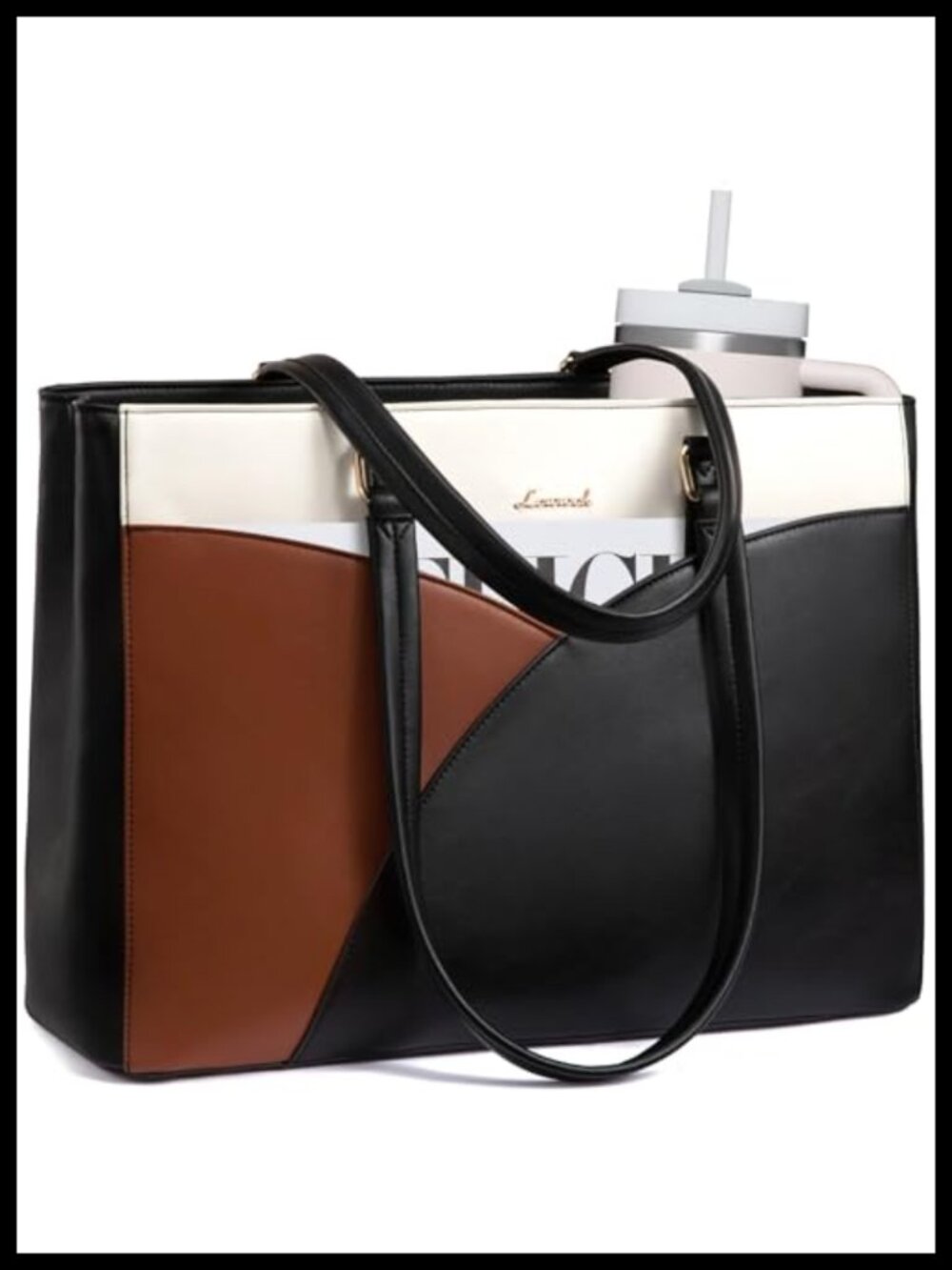 LOVEVOOK Leather Laptop Tote for Women 15.6 inch Waterproof Work Bag